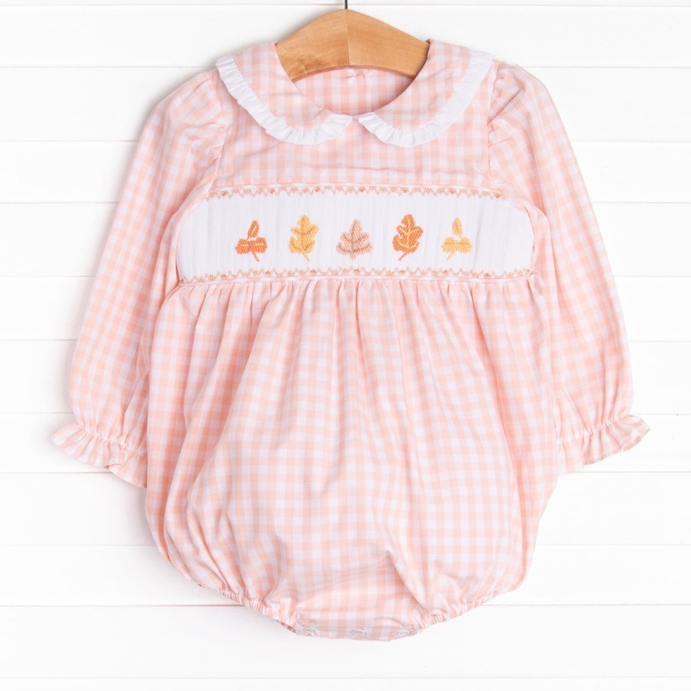 Corral Gingham Baby Smocked Bubble with White Peter Pan Ruffle Collar NWOT